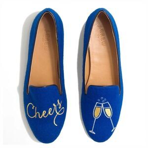 J.Crew Addie Royal Blue Wool Loafers (7) Cheers Champagne Slip On Flats Loafers